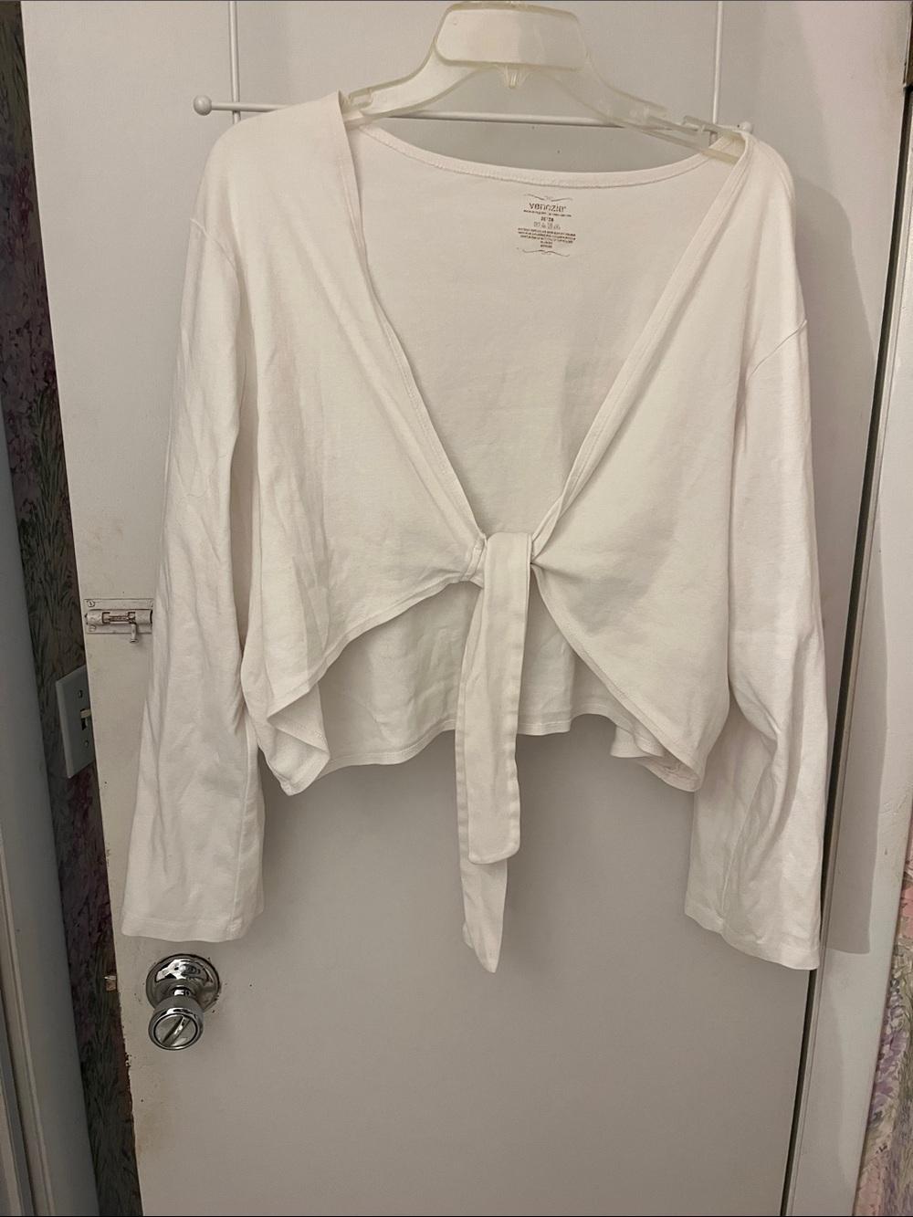 Venezia White Tie-Front Long Sleeve Crop Sweatshirt